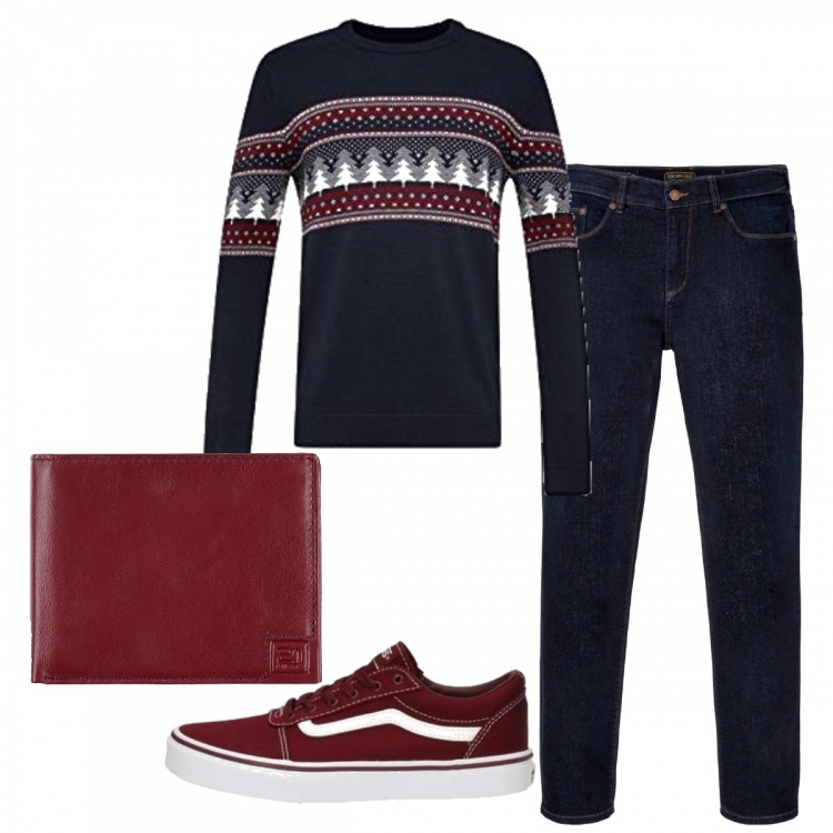 Outfit uomo - Casual #9281. Stile Casual per Tutti i giorni. Abbinamento con jeans dritti, portafogli, sneakers, felpa.