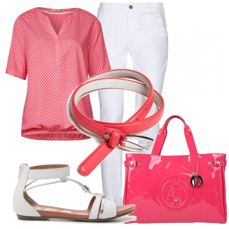 Outfit donna - Trendy #29427. Stile Trendy per Tutti i giorni. Abbinamento con borsa a mano, pantalone lungo, camicia, sandali, cinture.