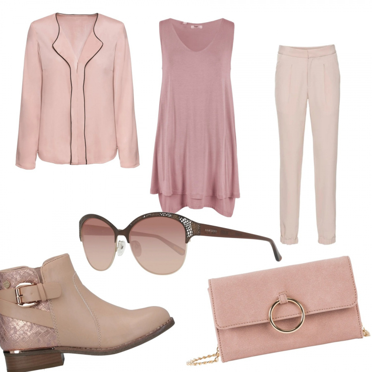 Outfit donna - Trendy #29511. Stile Trendy per Ufficio. Abbinamento con cappotti, top, pantaloni, camicie, stivaletti, occhiali da sole.