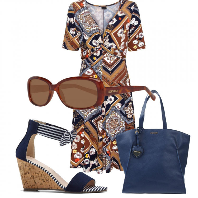 Outfit donna - Basic #18902. Stile Basic per Tutti i giorni. Abbinamento con vestiti corti, sandali, borsa a mano, occhiali da sole.