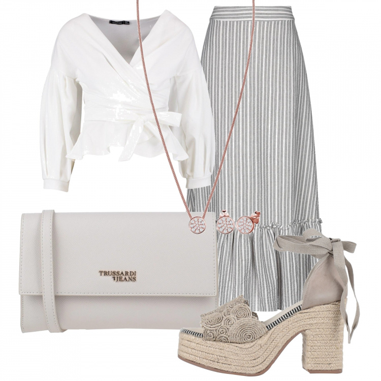 Outfit donna - Etnico #2684. Stile Etnico per Tutti i giorni. Abbinamento con sandali, gonna lunga, borse a tracolla, top, collane.