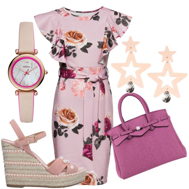Outfit donna - Chic #16537. Stile Chic per Serata fuori. Abbinamento con borse a mano, sandali, orecchini, orologi, pantaloni chino.