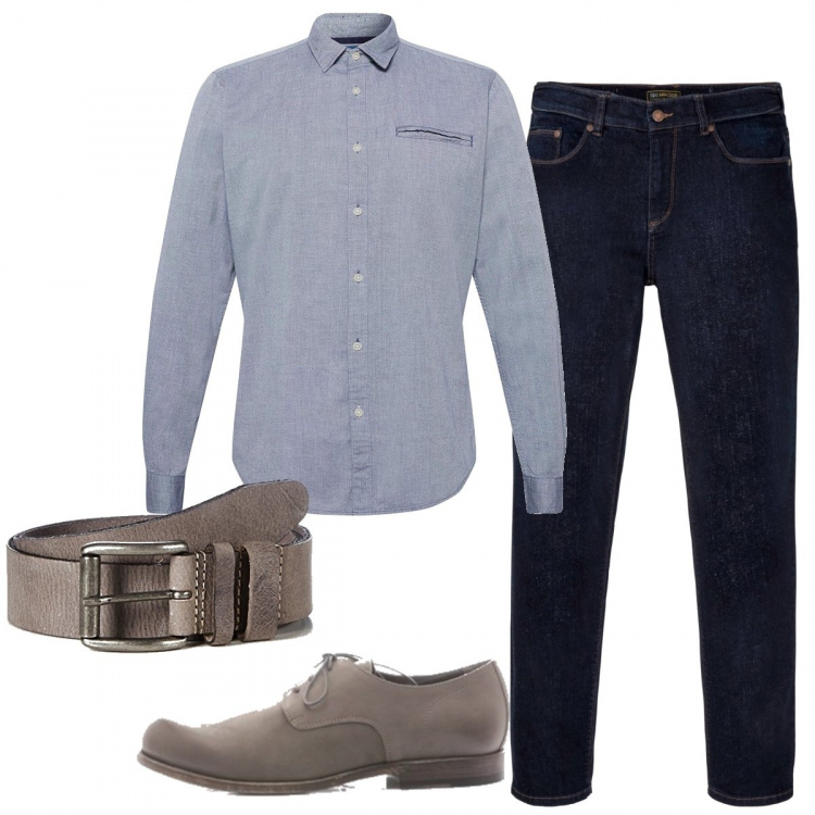 Outfit uomo - Trendy #3696. Stile Trendy per Ufficio. Abbinamento con jeans dritti, scarpa, camicie, cinture.