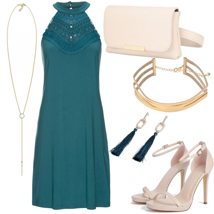 Outfit donna - Bon Ton #14532. Stile Bon Ton Abbinamento con collane, zaini, cappelli con visiera, orecchini, scarpe col tacco, collana.