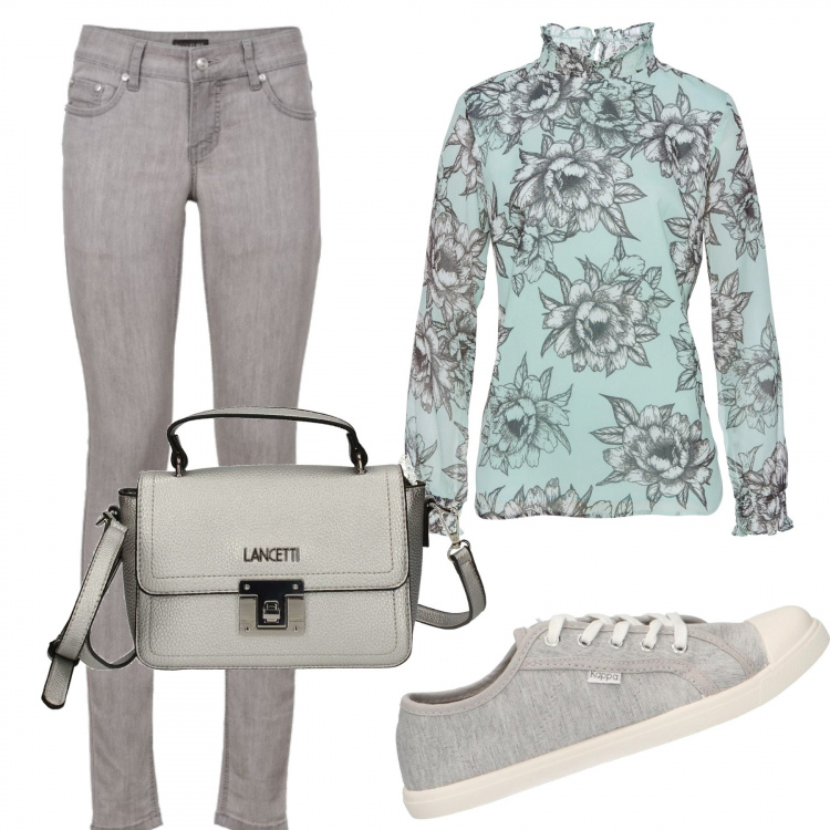 Outfit donna - Trendy #30210. Stile Trendy per Tutti i giorni. Abbinamento con jeans skinny, blusa, borse a tracolla, sneakers.