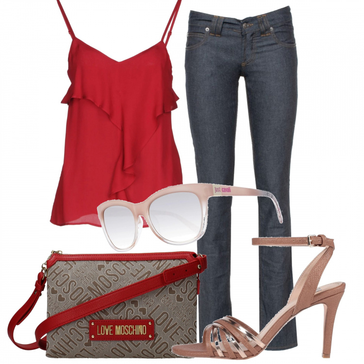 Outfit donna - Urban #12862. Stile Urban per Serata fuori. Abbinamento con top, sandali in pelle, borse a spalla, pantaloni, occhiali da sole.