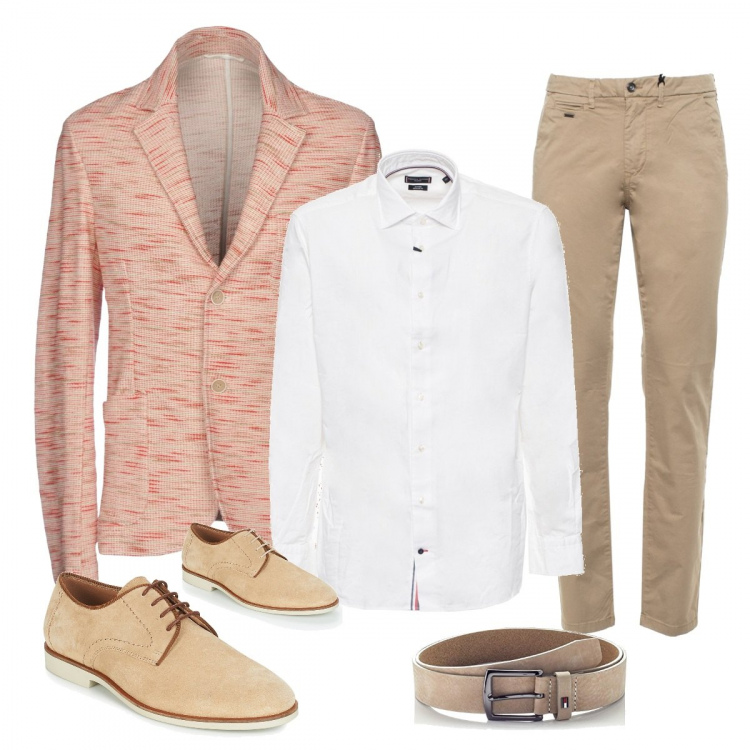 Outfit uomo - Con giacca e camicia. Stile Casual per Serata speciale. Abbinamento con giacche, scarpe stringate, pantalone lungo, camicia, cinture.