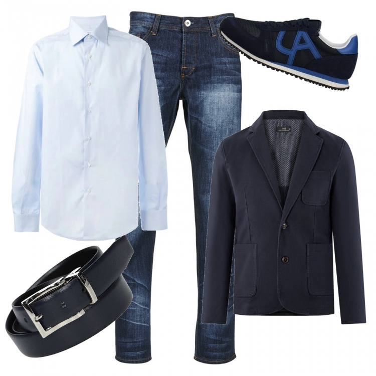 Outfit uomo - Urban #5355. Stile Urban per Tutti i giorni. Abbinamento con sneakers, jeans, cinture, camicia, giacca.