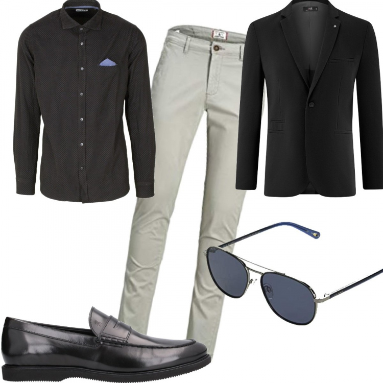 Outfit uomo - Business. Stile Business/Elegante per Ufficio. Abbinamento con scarpe stringate, camicie, giacca, pantaloni.