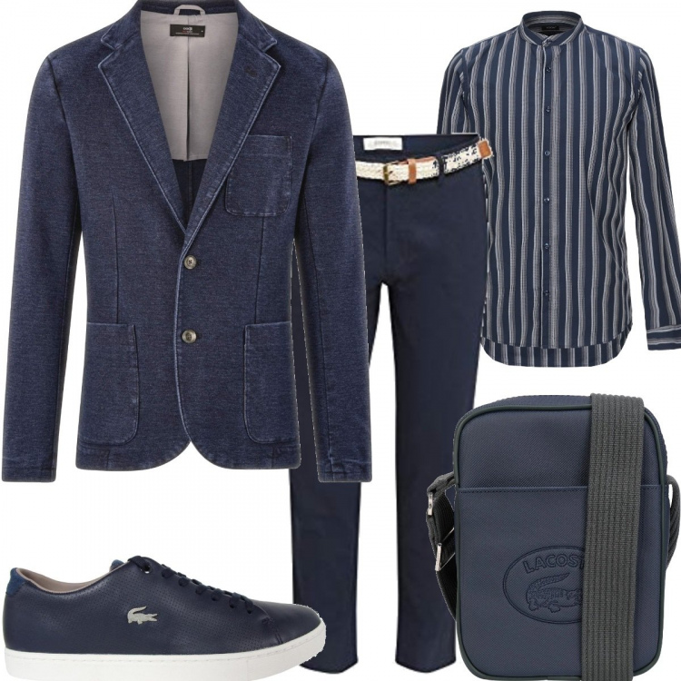 Outfit uomo - Jeans e Lacoste. Stile Business/Elegante per Ufficio. Abbinamento con borsa a tracolla, camicie, giacche, sneakers, pantaloni.