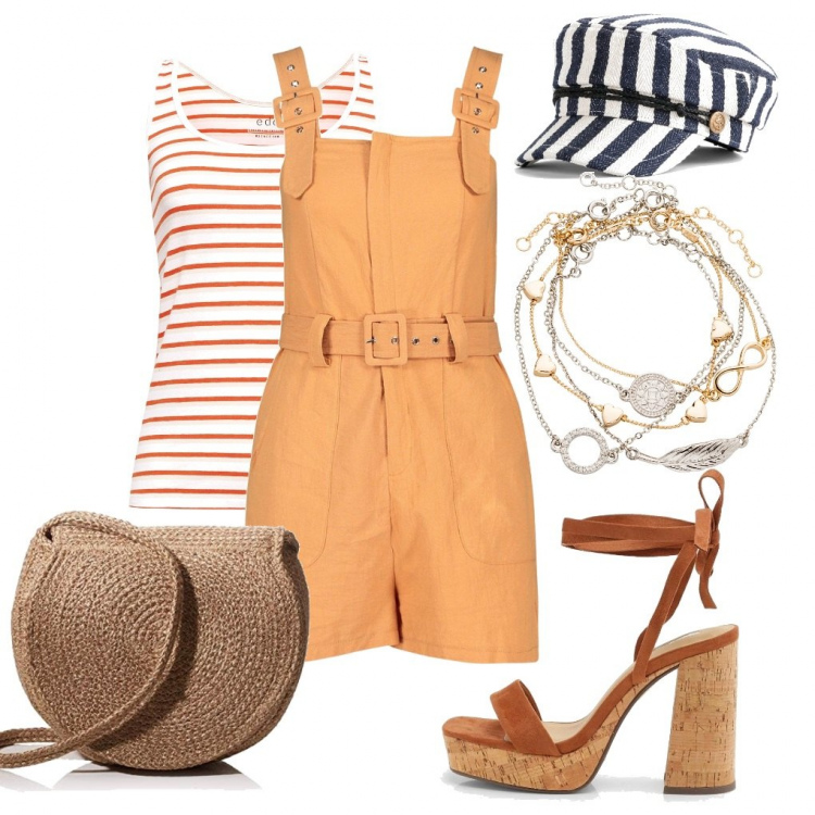 Outfit femme - Liège et salopette. Style Tendance pour Tous les jours. Assortir avec bracelets, chaussures à talon, sacs à l'épaule, tops et blouses.