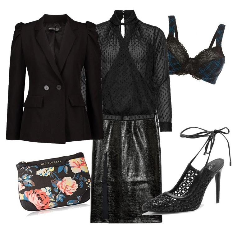 Outfit femme - Caraco de nuit. Style Sexy pour Soirée dehors. Assortir avec chemises, vestes, blazers et manteaux, chaussures à talon, jupes, pochette.