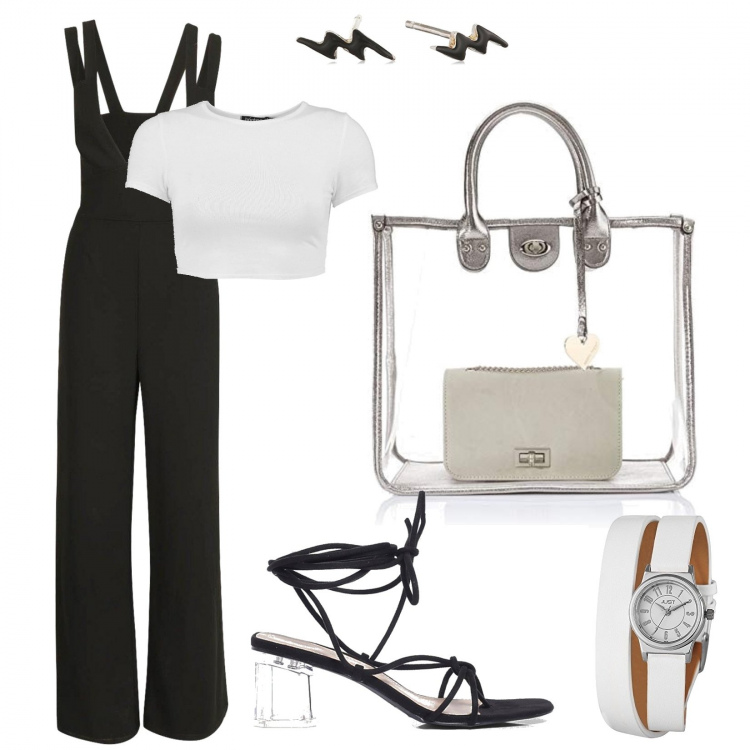 Outfit mujer - Trendy #30316. Estilo Trendy Combinación con bandolera, reloj, pendientes, mono largo, top, zapatos de tacón.