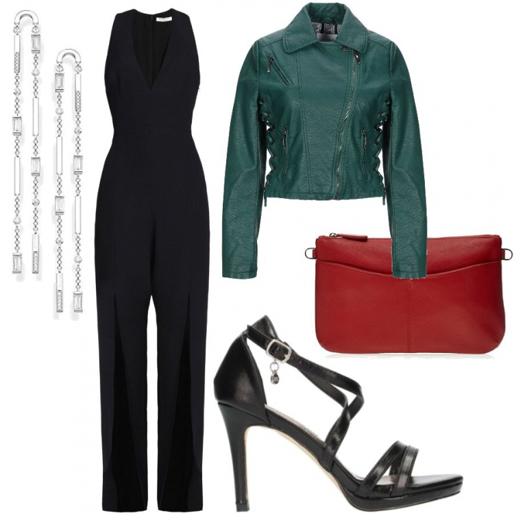 Outfit mujer - Sexy Back. Estilo Sexy para Noche/Fiesta elegante. Combinación con pendientes, clutch rosso, jumpsuit, abrigos.
