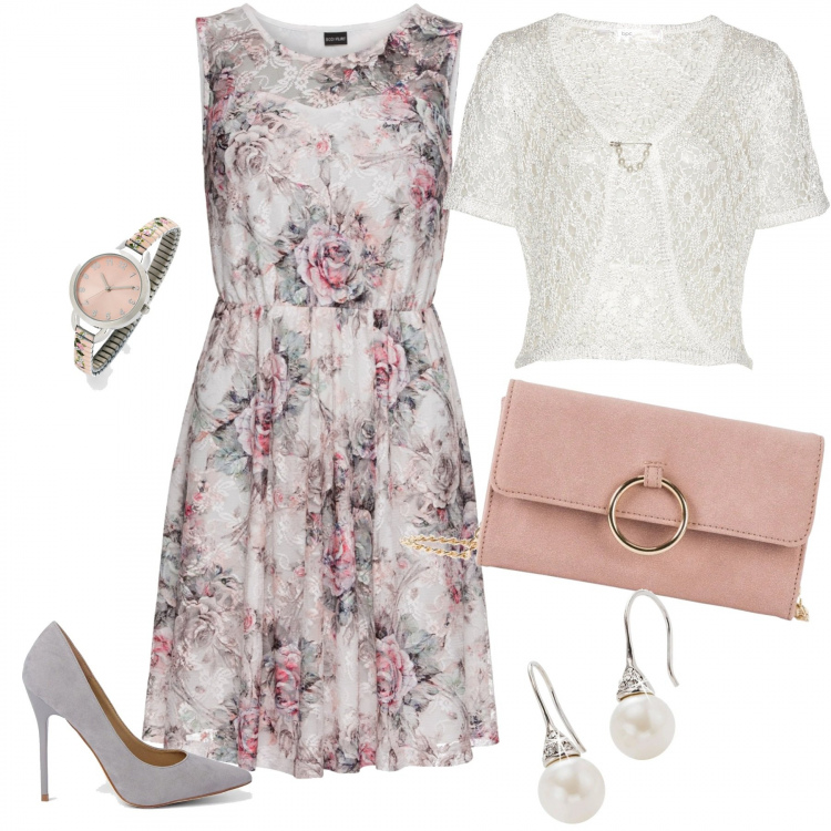 Outfit donna - Piccolo mondo antico. Stile Bon Ton per Cerimonia. Abbinamento con cappotti, vestiti, culotte, orecchini, orologio, décolleté.