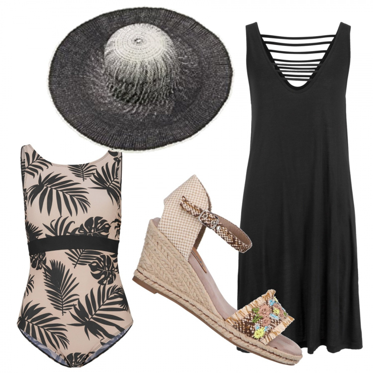 Outfit donna - Trendy #30792. Stile Trendy per Tutti i giorni. Abbinamento con vestiti da spiaggia, costumi interi, sandali, cappelli.