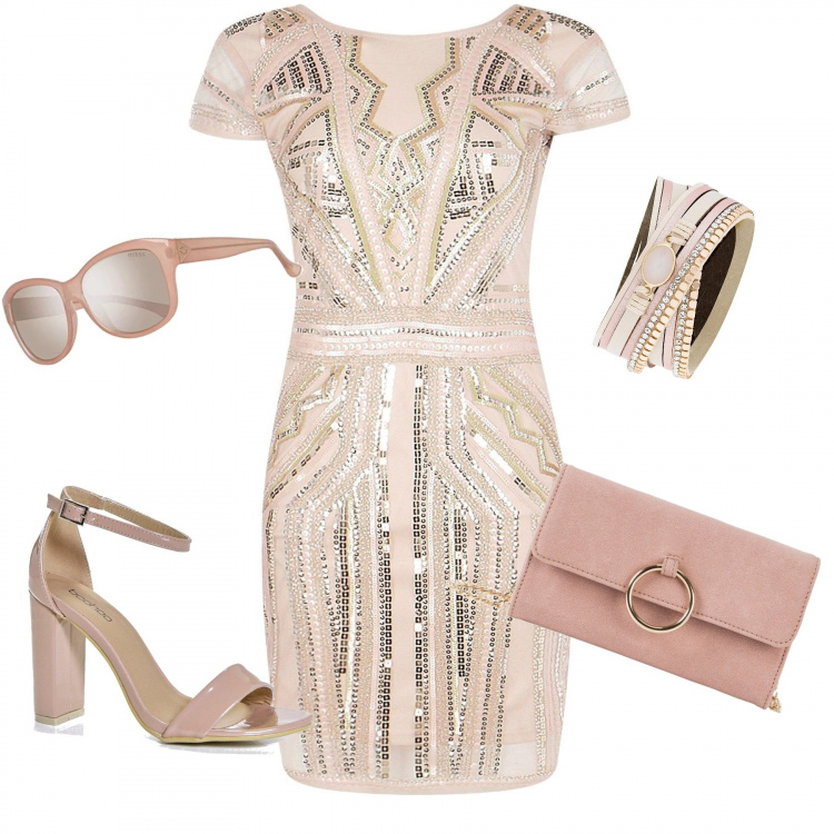 Outfit donna - Chic #17140. Stile Chic per Serata fuori. Abbinamento con cappotti, braccialetti, vestiti, sandali col tacco, occhiali da sole.