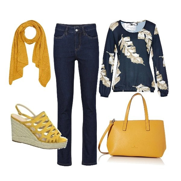 Outfit donna - Yellow. Stile Urban per Tutti i giorni. look ideale per Tall. Abbinamento con jeans, bluse, sandali, borse tote, sciarpe.