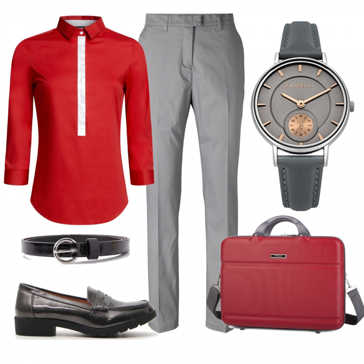 Outfit donna - Look maschile in ufficio. Stile Urban per Ufficio. Abbinamento con vestiti chemisier, cinture, borsa, camicie, mocassini, orologio.