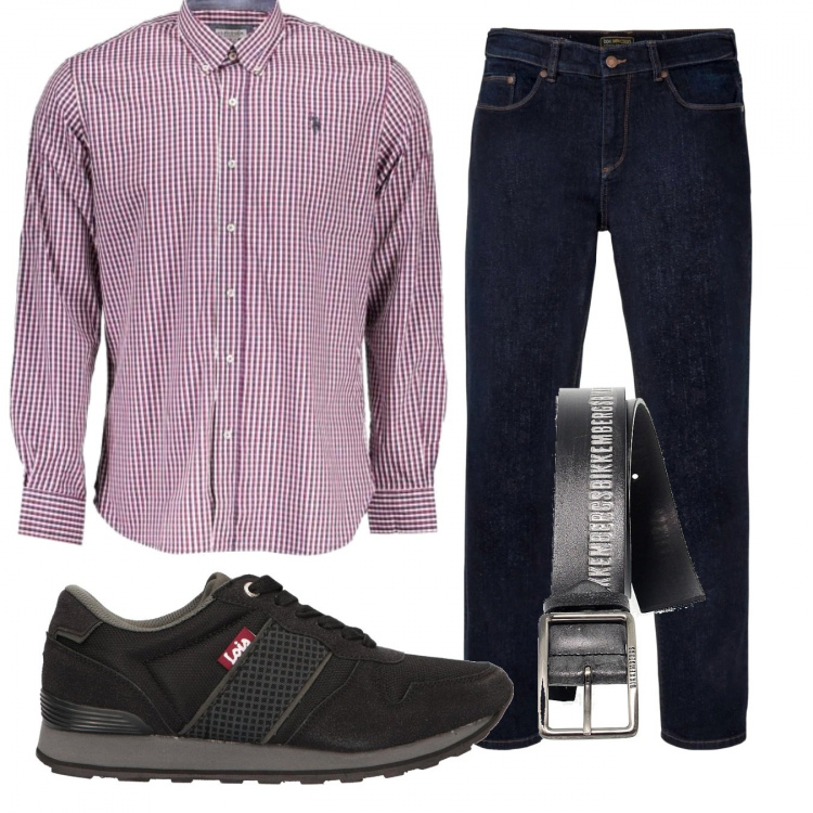 Outfit uomo - Casual #9700. Stile Casual per Tutti i giorni. Abbinamento con jeans dritti, cinture, sneakers, polo.