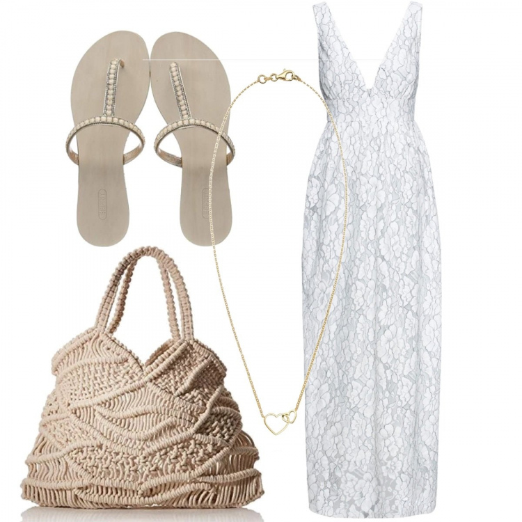 Outfit donna - Romanticismo. Stile Chic per Tutti i giorni. Abbinamento con vestiti midi/longuette, borse a spalla, perizoma, collana.