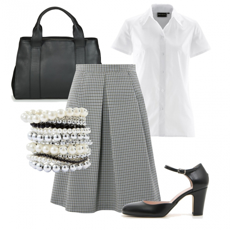 Outfit donna - Seriously?. Stile Urban Abbinamento con camicie a manica corta, braccialetti, borsa a mano, gonne longuette, décolleté.