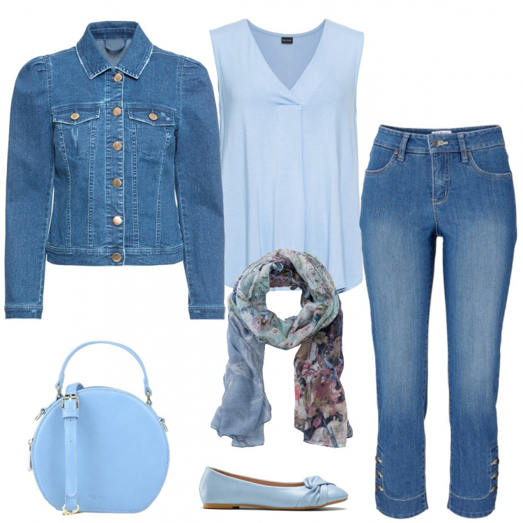 Outfit donna - Il giubbino con le maniche a sbuffo. Stile Basic per Tutti i giorni. Abbinamento con top, jeans slim fit, giacca, ballerine, scialli, borsa a tracolla.
