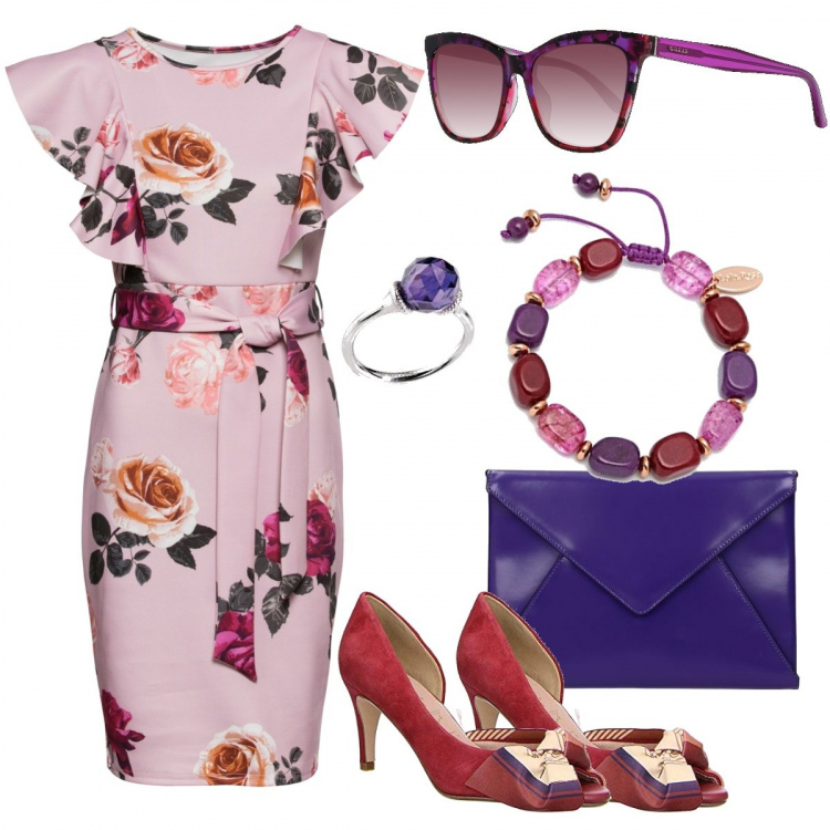 Outfit donna - Spring is in the air!. Stile Chic per Cerimonia. Abbinamento con pantaloni chino, pochette, scarpe col tacco, braccialetti, occhiali da sole, anelli.