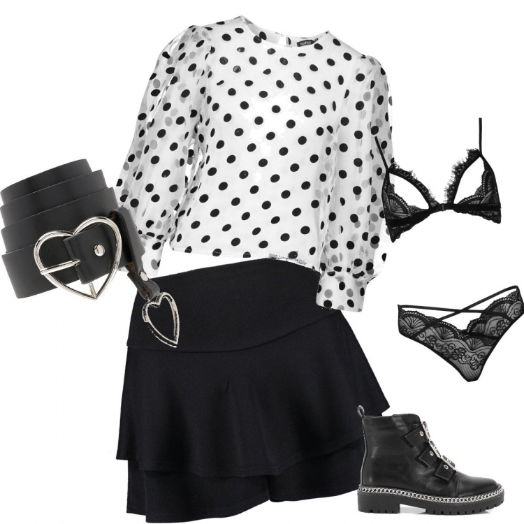 Outfit donna - Trendy #31869. Stile Trendy per Tutti i giorni. Abbinamento con completo intimo, stivaletti, camicia, shorts, cintura.