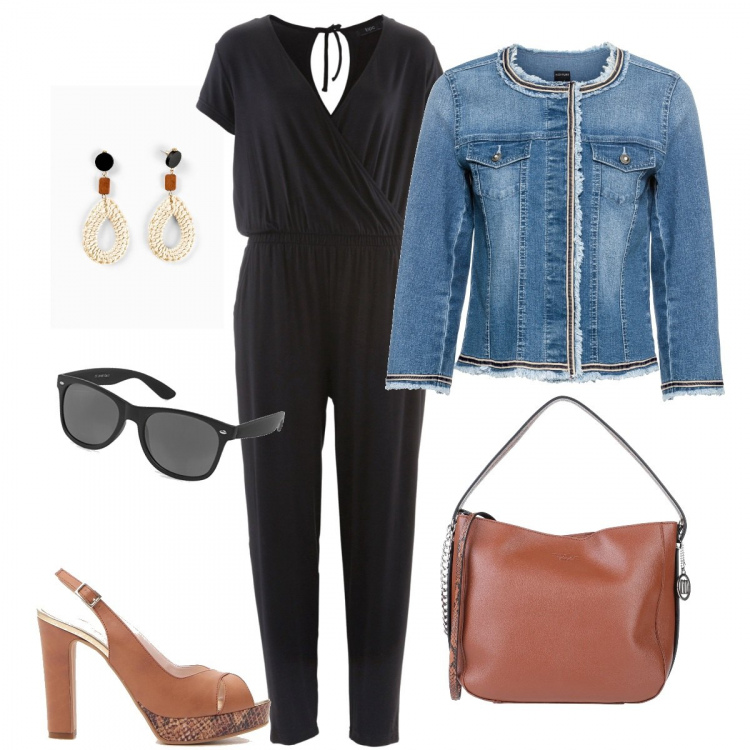 Outfit donna - Pomeriggio con le amiche. Stile Urban per Tutti i giorni. Abbinamento con tute, giacche, orecchini, borsa a mano, décolleté, occhiali da sole.