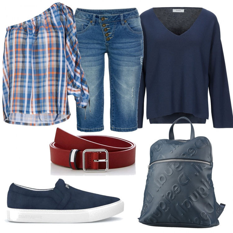 Outfit donna - Fuoriporta. Stile Urban per Tutti i giorni. look ideale per Petite. Abbinamento con top, zaini, pullovers, costumi interi, sneakers, cinture.