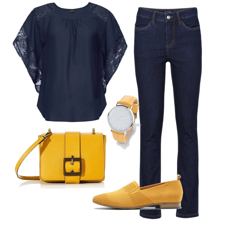 Outfit donna - Giovanna. Stile Urban per Tutti i giorni. look ideale per Tall. Abbinamento con jeans, bluse, mocassini, orologi, borse a tracolla.