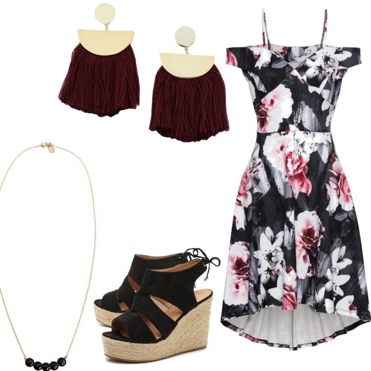 Outfit femme - Chic #17669. Style Chic pour Soirée dehors. Assortir avec robes longues, sandales, colliers, boucles d'oreilles.