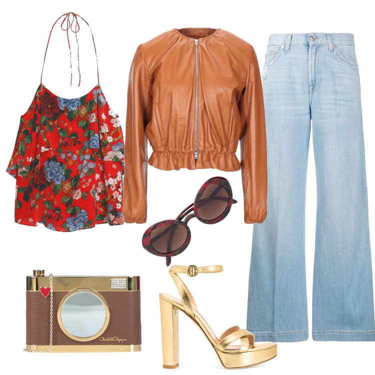 Outfit femme - Total look 70\'s. Style Tendance pour Tous les jours. Assortir avec sacs à main, hauts, pardessus, lunettes de soleil.