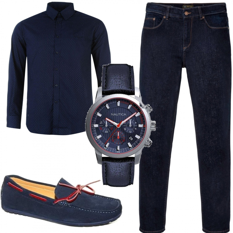 Outfit uomo - Casual #10018. Stile Casual per Tutti i giorni. Abbinamento con jeans dritti, scarpe stringate, camicie, orologi.