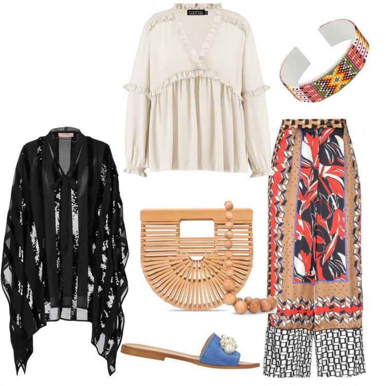 Outfit femme - Baba cool. Style Tendance pour Tous les jours. Assortir avec capes, bracelets, clutchs et pochettes, sandales, sabots, mules et tongs tendance.