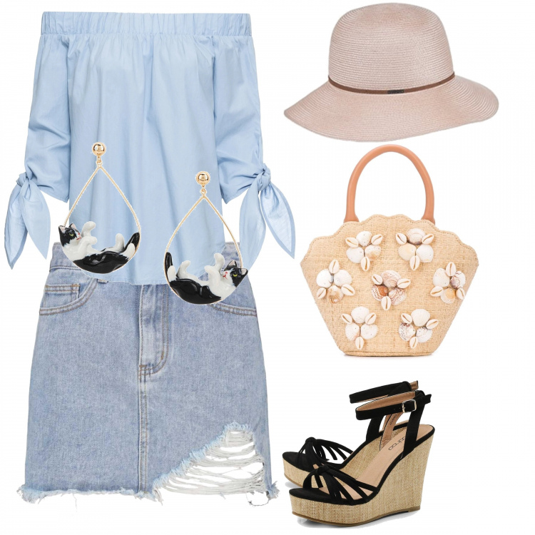 Outfit femme - Bon Ton #15319. Style Bon Ton pour Tous les jours. Assortir avec tuniques, chaussures à semelle compensée, sac cabas, boucles d'oreilles, bonnets.