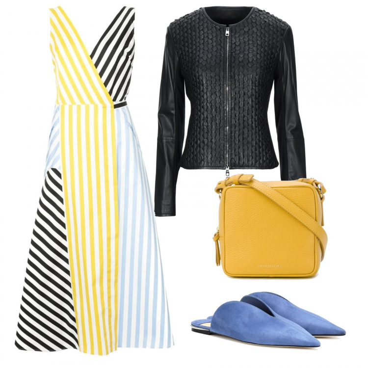 Outfit donna - Urban #16001. Stile Urban per Tutti i giorni. Abbinamento con vestiti senza maniche, borsa a spalla, blazer, ciabatte.