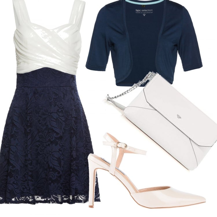 Outfit donna - Bon Ton #15375. Stile Bon Ton Abbinamento con décolleté, blazer, vestito, pochette.