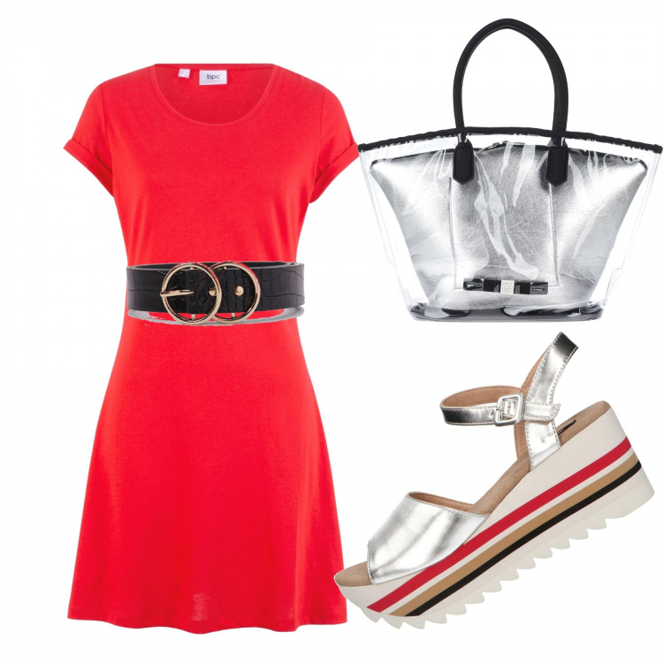 Outfit donna - Trendy #33041. Stile Trendy per Tutti i giorni. Abbinamento con vestiti, borse a mano, cinture, sandali.