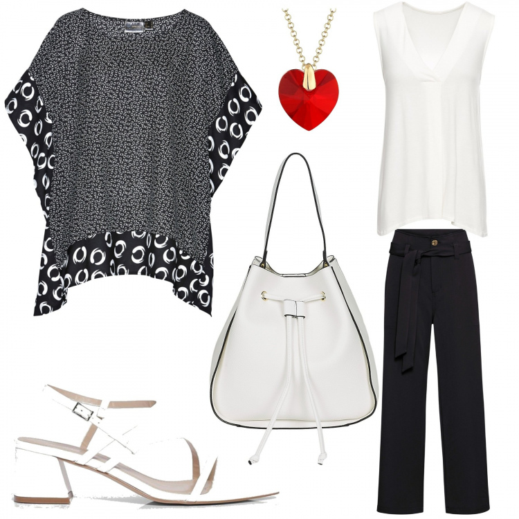 Outfit donna - Outfit for Sabrina 1 OLDRISA. Stile Trendy per Tutti i giorni. Abbinamento con top, tuniche, pantalone lungo, sandali col tacco, borsa a spalla, ciondoli.