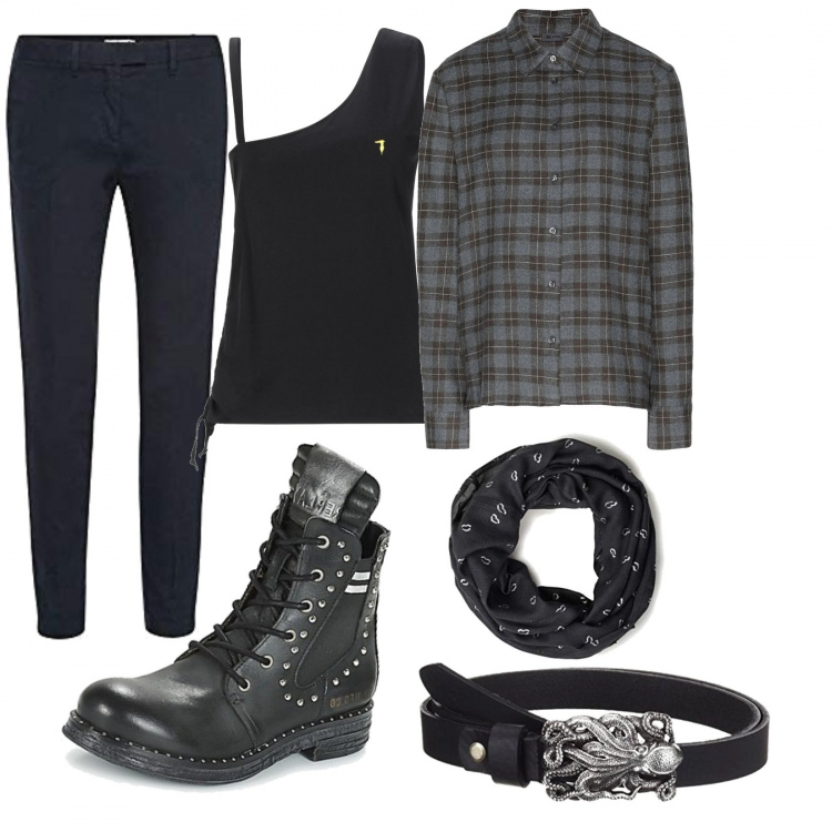 Outfit mujer - Grunge!!. Estilo Urban para Escuela/Universidad. Combinación con bufanda, pantalones, cinturones, botines, camisetas sin mangas, camisas.