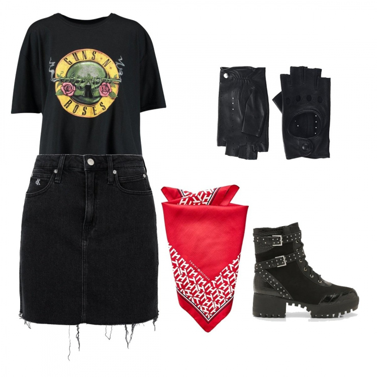 Outfit femme - Un peu punk mais pas trop. Style Rock pour Tous les jours. Assortir avec t-shirts, jupes, gants, bandeaux.