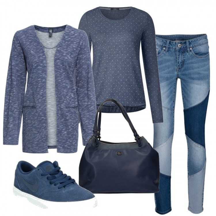 Outfit donna - Basic #20981. Stile Basic per Tutti i giorni. Abbinamento con costumi interi, jeans skinny, sneakers, borsa a spalla, t-shirt.