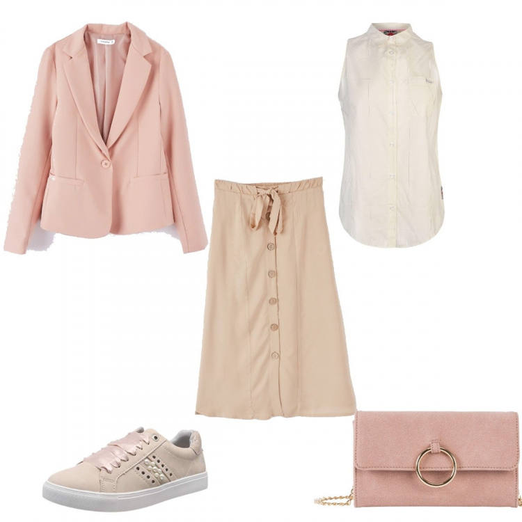 Outfit donna - #Mi vesto bene con poco. Stile Bon Ton per Ufficio. Abbinamento con cappotti, gonne lunghe, blazer, sneakers, camicie.