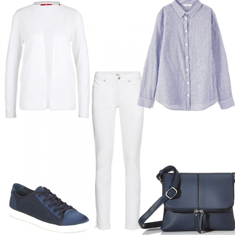 Outfit donna - #Mi vesto bene con poco. Stile Urban per Tutti i giorni. Abbinamento con jeans skinny, camicie, sneakers, borse a tracolla, maglione.