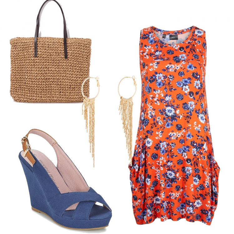 Outfit donna - Trendy #34089. Stile Trendy per Tutti i giorni. Abbinamento con bluse, orecchini, shopping bag, sandali.