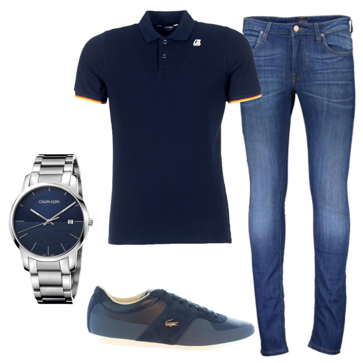 Outfit uomo - Casual #10358. Stile Casual per Tutti i giorni. Abbinamento con polo, jeans, sneakers, orologio.