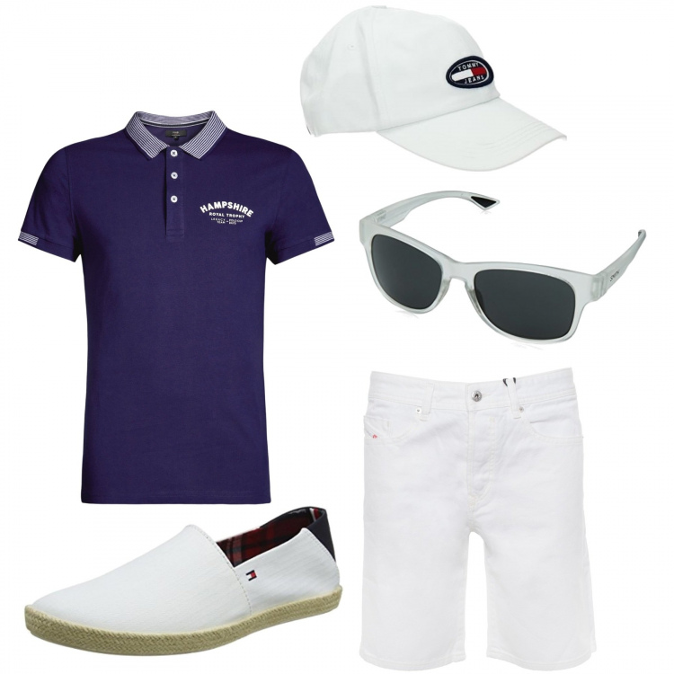 Outfit uomo - Gita in barca. Stile Trendy per Mare. Abbinamento con cappelli, espadrillas, shorts, polo, occhiali da sole.