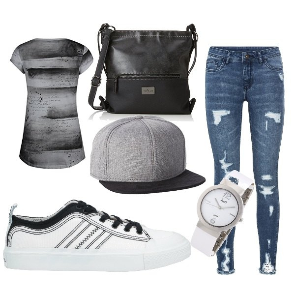 Outfit femme - En jeans tennis. Style Tendance pour Tous les jours. Assortir avec jean déchiré, t-shirts et polos, montre.